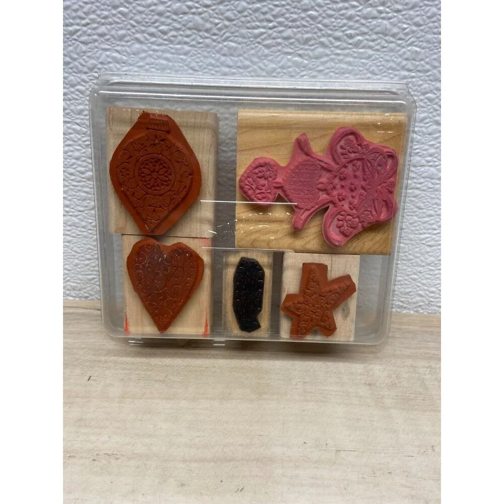 Set Of 5 Mixed Brands Wood Mounted Rubber Stamps - Picture 2 of 4